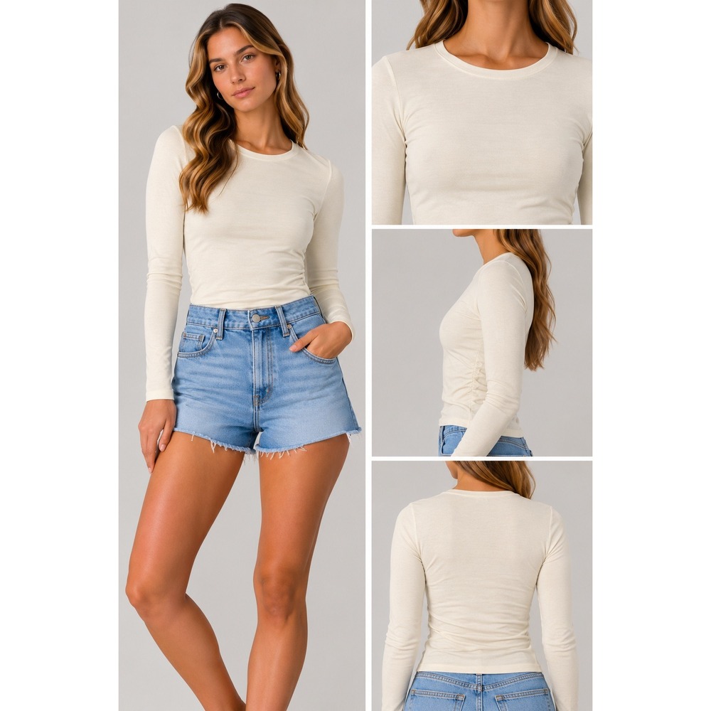 SKIMS Cotton Jersey Long Sleeve T-Shirt Womens S Bone Cream Crew Neck